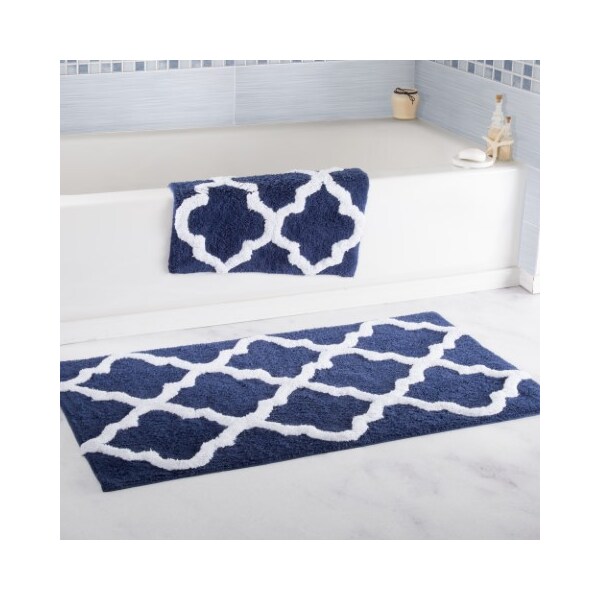 Hastings Home Hastings Home 100 Percent Cotton 2 Piece Trellis Bathroom Mat Set - Navy 521714ETB - main